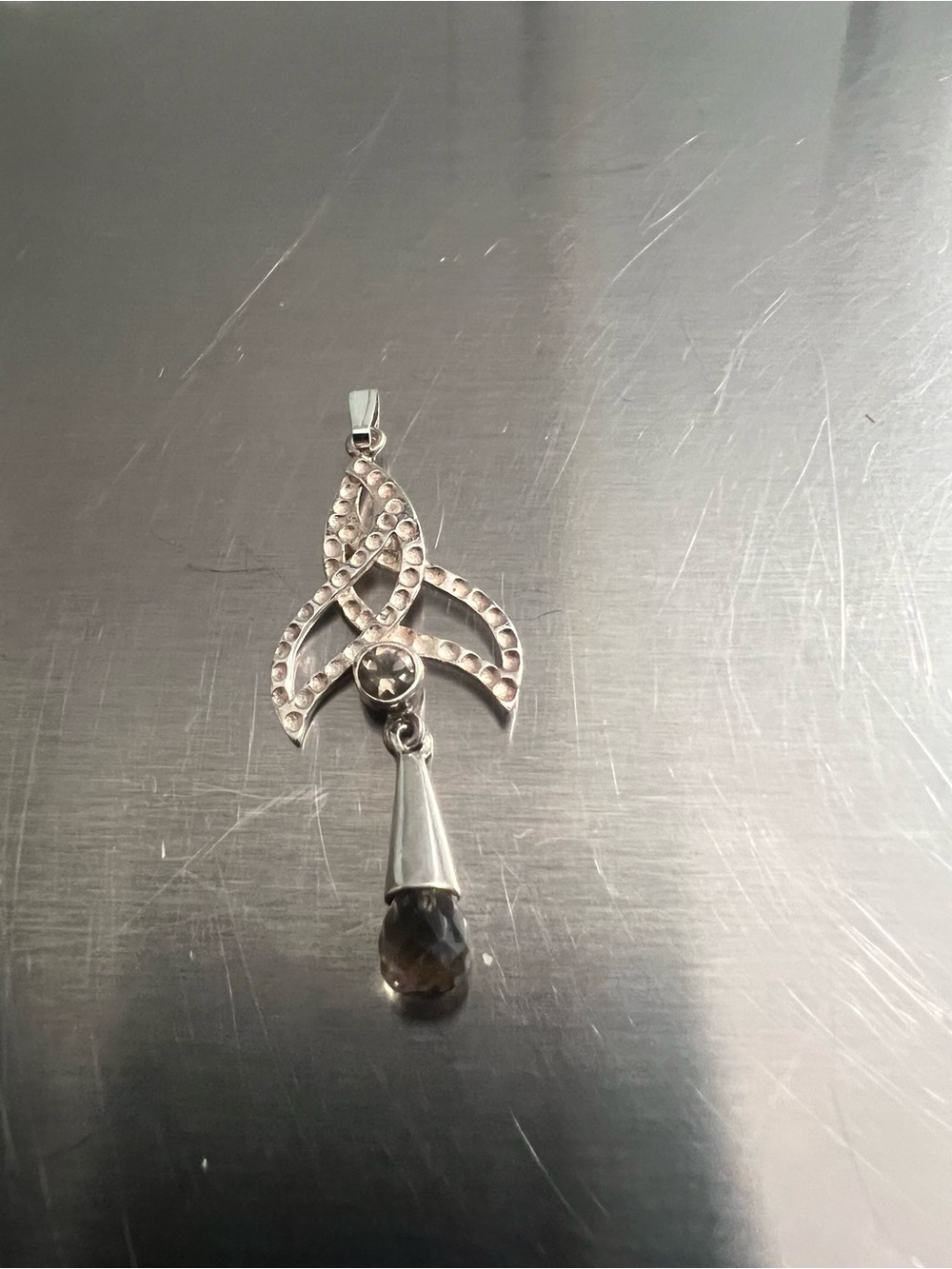 Sterling Silver Smoky Quartz Teardrop Pendant - Unbranded